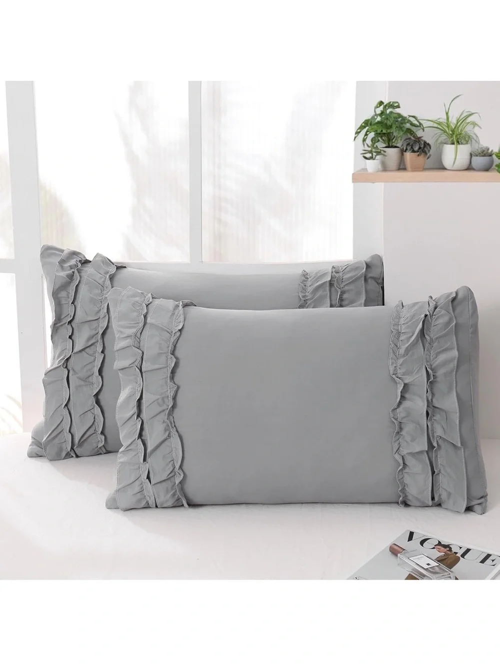 Grey Ruffle Pillow Shams,Queen Size Pillowcase Set Of 2,20x30 2367/bb8-1